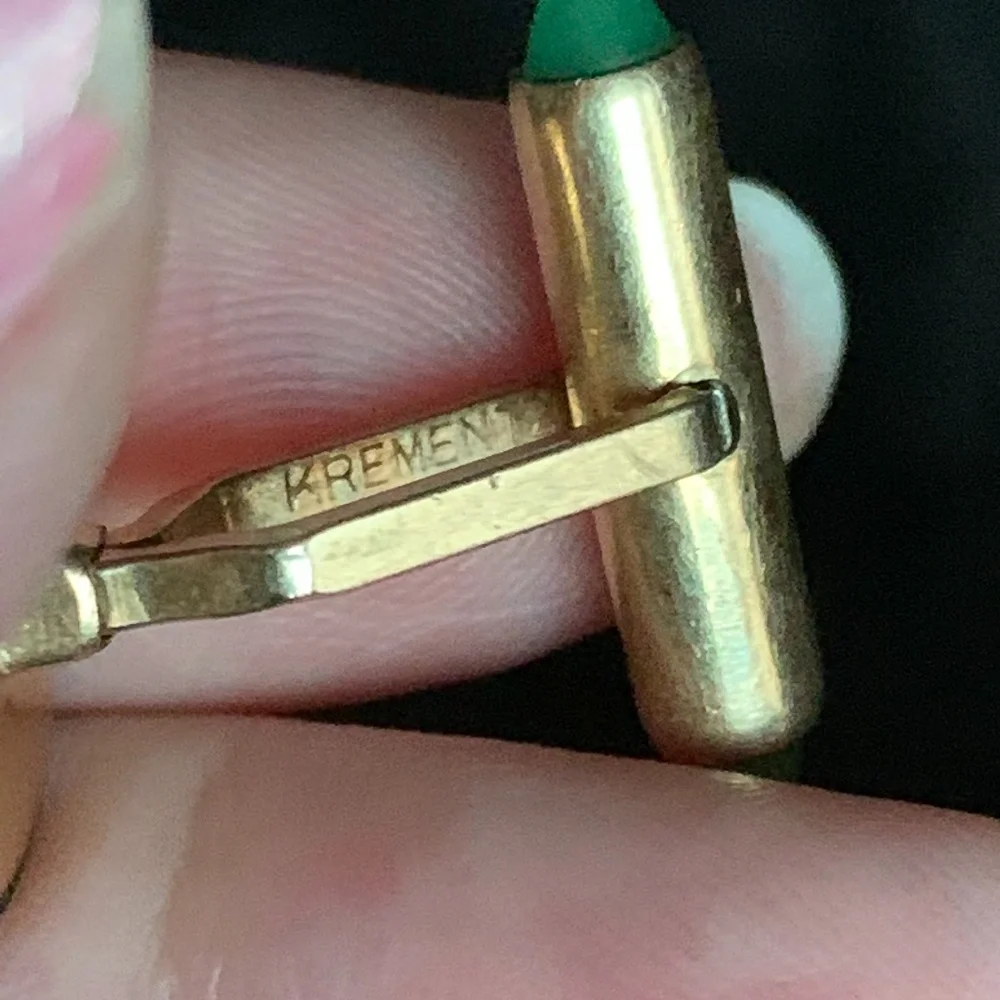 Vintage Green Krementz Gold Filled Cuff Links